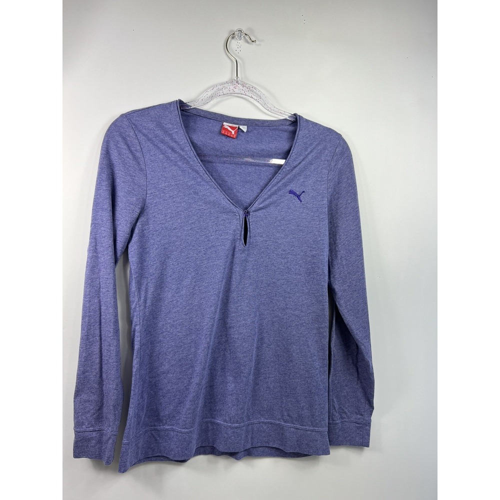Puma Sportlifestyle Shirt Women's Sz M Purple One‎ Button/Loop Keyhole V-Neck
